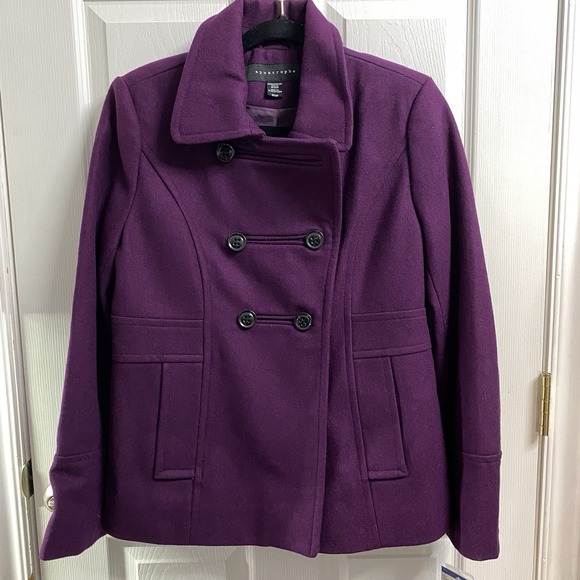 APOSTROPHE Women's Wool Purple Pea coat Sz. M Petite NWT - Picture 1 of 7